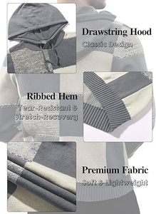 Checkerboard Hooded Sweater Color-<b>Block</b> Hoodie <b>Waffle</b>-Knit Textured Pullover Casual Streetwear - Product Image 6