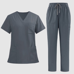 wholesale custom khaki healthcare uniforms women v neck nurse <b>scrubs</b> set short sleeve <b>salon</b> clinic workwear apparel - Product Image 6
