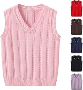 Chaleco de punto trenzado con cuello en V para hombre, ajustado, sin mangas, estilo pulóver, acanalado, informal, transpirable, vintage, para invierno - Product Image 6