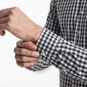 Chemise habillée à manches longues pour homme WIZE INTERNATIONAL, à carreaux noirs et blancs, col boutonné, style décontracté chic, pour l'automne - Product Image 4