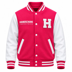 Veste universitaire rose et blanche de qualité supérieure pour femmes, avec lettres brodées, boutons, manteau tendance, veste universitaire - Product Image 1