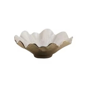 Bol de service en céramique fait main en aluminium moulé, design moderne, forme de feuille sculptée, vaisselle décorative pour servir les aliments - Product Image 2