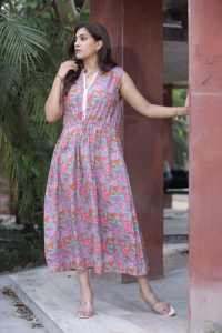 Vestido de verano de algodón con estampado estilo bohemio de bloque de mano indio para mujer, vestido Maxi corto informal con patrón Floral, regalo personalizado, venta - Product Image 2