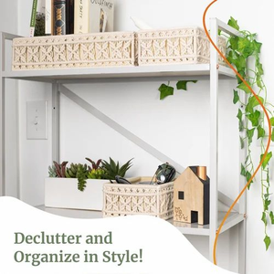 Set of 3 Natural Storage <b>Baskets</b> Handwoven Organizer <b>Basket</b> Multipurpose Woven Storage Box for Home Kitchen Bedroom Bathroom - Product Image 4
