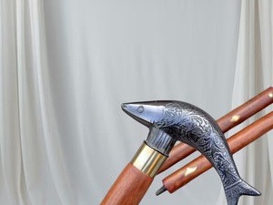 Vintage Brass Fish Head Walking Stick | Nautical Antique Style Gentleman Walking Cane | Gift Collectible - Product Image 3