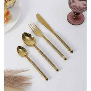 Juego de cubiertos de latón dorado de primera calidad, hecho a mano con acabado antiguo, juego de utensilios de mesa con cuchara, tenedor y cuchillo para uso doméstico y en restaurantes. - Product Image 3