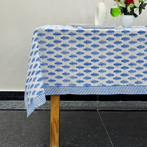 Printed Cotton <b>Tablecloth</b> Blue Leaf Pattern Classic Style Washable Home Use Washable Handmade from India - Product Image 1