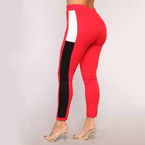 Women's <b>Red</b> Hooded Tracksuit Color Blocking Full Length Three Quarter Sleeve Sporty Autumn Side Pockets Polyester <b>Material</b> - Product Image 4