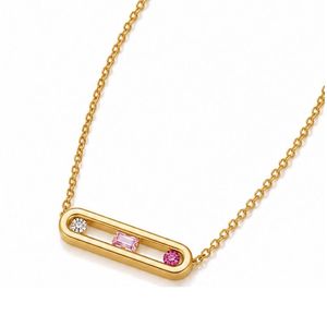 Collier barre en acier inoxydable plaqué or 18 carats avec zircon, bijoux colorés pierres de naissance, vente en gros - Product Image 1