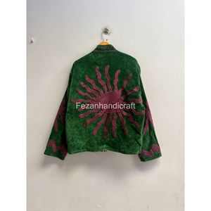 Green Velvet Embroidered <b>Mandarin</b> <b>Collar</b> <b>Jacket</b> Full Sleeve Handmade Women's Autumn Wear - Product Image 5