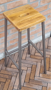 Tabouret de bar rond en bois de récupération, design traditionnel-moderne, structure en fer/métal, revêtement PU, 1 pièce, style farmhouse, pour salle à manger, bar à domicile, café, hôtel - Product Image 4