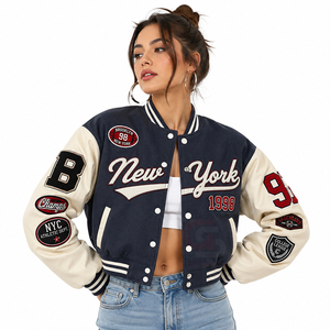 Customized lady Cropped Varsity <b>Jacket</b> <b>Women</b> Premium Quality Leather Wool Baseball Letterman <b>Jacket</b> Breathable Quilted <b>jackets</b> - Product Image 4
