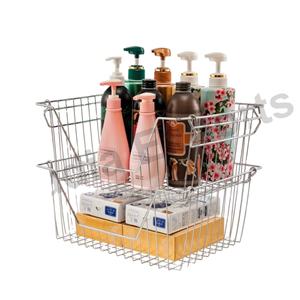 Estante de almacenamiento de metal de doble nivel con soporte para cesta de bebidas, organización eficiente - Product Image 1