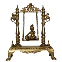 Sculpture traditionnelle la plus vendue en laiton plaqué or, style antique et moderne, Bal Krishna Jhula, pour la maison, le mandir, les temples, les autels spirituels