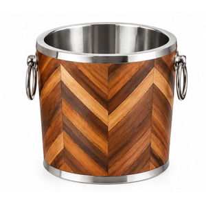 Seau à glace en bois avec doublure en acier inoxydable à double paroi, refroidisseur à vin et seau à champagne en bois avec poignées annulaires pour hôtel et bar - Product Image 1