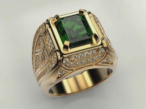 Anillo de Hombre con Diamante Moissanita Corte Esmeralda Chapado en Oro Amarillo de 14k, Joyería de Plata 925, Anillo de Diamantes Estilo Hip Hop con VVS - Product Image 3
