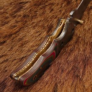 Cuchillo Plegable de Acero de Damasco de Alta Calidad OEM/ODM con Mango de Madera Pakka para Caza, Camping, Trabajos en Madera y Uso General - Product Image 4