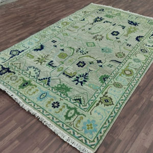 Tapis Oushak en laine noué à la main de haute qualité, motif floral pastel, tapis turc vintage, tapis artisanal de luxe, décoration d'intérieur - Product Image 1