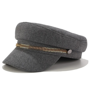 Black <b>Wool</b> Baker Cadet Hats Newsboy Hat with <b>Gold</b> Buckle Leather Brim Winter European Style Cadet Hats - Product Image 4