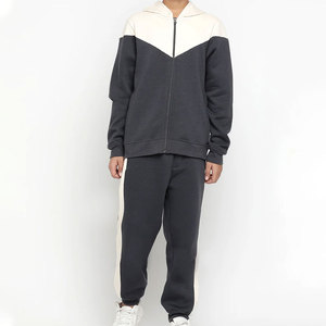 Unisex Color Blocking Tracksuit Full <b>Zip</b> <b>Hooded</b> Sweatshirt With Side Pockets Regular Fit Polyester Cotton Autumn Wear - Product Image 1