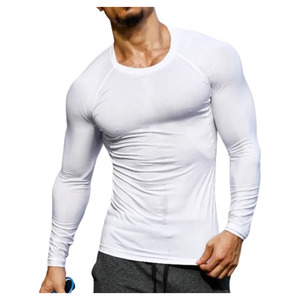T-shirt de sport à compression pour homme, coupe classique, col rond, manches courtes, respirant, jersey Spandex/Polyester 180 grammes, haut d'entraînement uni - Product Image 1
