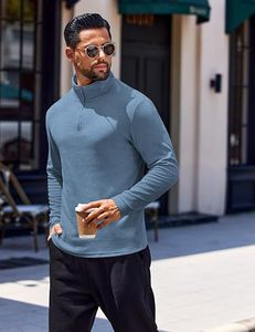 Men's Blue <b>Quarter</b> <b>Zip</b> Knitted <b>Sweater</b> Stand Collar Full Sleeve Solid Casual Quick Dry Polyester Shirt - Product Image 2