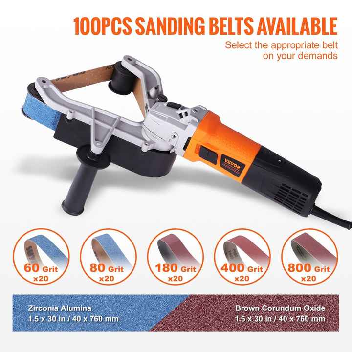 Professional 1000W Pipe Tube Polisher 6-Speed 1100-3200rpm Belt Sander 100PCS Sanding Belts Burnishing Finishing Rust Removal
