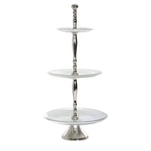 Support à gâteau à 3 étages en métal plaqué argent de qualité supérieure, élégant pour table, hôtel, mariage, fête, pâtisserie, support de service pour cupcakes - Product Image 1