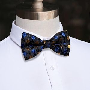 Nœud Papillon Pré-Noué à Carreaux pour Homme en Polyester – Tenue Formelle – Motif Bleu, Or, Noir – Accessoire de Mode Durable - Product Image 4