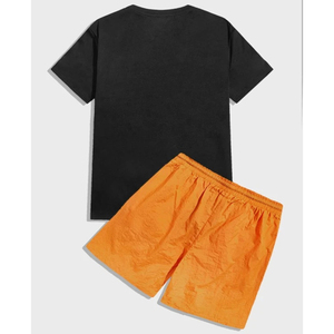 Men's Black T-Shirt With Palm Tree Print Red Shorts Set Crew Neck Casual Summer Wear Breathable Knitted 100% Cotton Custom Men's - Product Image 4
