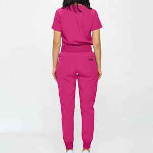 Custom Logo Beauty Salon <b>Scrub</b> Suit for Women Short-Sleeve Split Work <b>Clothes</b> with High Logo Print - Product Image 3