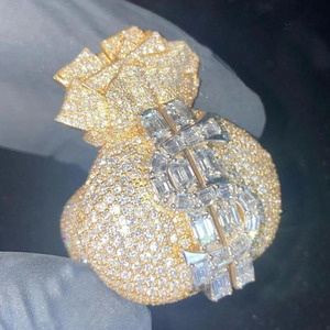 Anillo de Campeonato Hip Hop para Hombre, Diseño de Bolsa de Dinero, Chapado en Rodio, Plata de Ley 925, Hecho a Mano y Personalizado - Product Image 1
