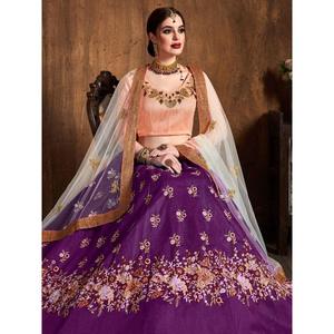 ด้ายสีม่วงที่สวยงามทำงานผ้าไหมดิบ lehenga choli กับ dupatta - Product Image 5