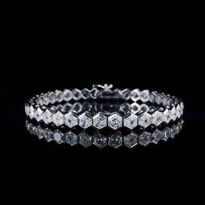 Silver <b>Rose</b> Gold Plated Moissanite Tennis Bracelet Brilliant Cut Channel Setting Geometric Design Trendy Unisex Everyday Wear - Product Image 2