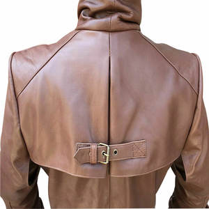 Men's Brown Genuine Faux Leather Dual Collar Steampunk Trench Coat <b>Gothic</b> Anti-Rust Hardware <b>Jacket</b> Wholesale - Product Image 3