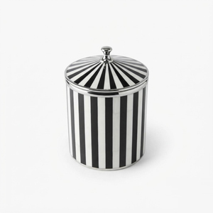 Seau à glace en nacre et métal, rayé noir et blanc, avec incrustation en résine et os, refroidisseur à vin décoratif, panier de bar avec couvercle - Product Image 1