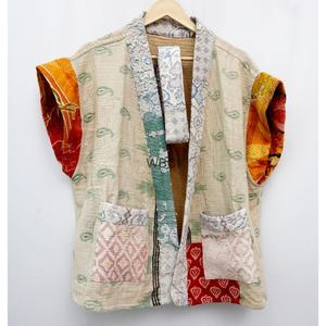Kimono Vintage de Algodón Hecho a Mano para Mujer, Bata Reversible con Parches, Cuello en V, Cinturón, para Usar en la Playa, el Resort o en Casa - Product Image 1