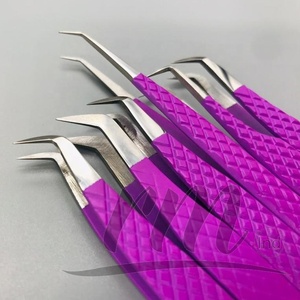 90 Degree Stainless Steel Eyelash Extension Tweezer Black Plasma Tip Matt <b>Powder</b> Coating Customizable tweezers Grip Point Color - Product Image 5