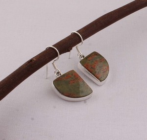 Boucles d'oreilles pendantes demi-lune en argent sterling 925 avec unakite, pierre précieuse naturelle verte et rose, bijoux faits à la main, vente en gros, personnalisables - Product Image 6