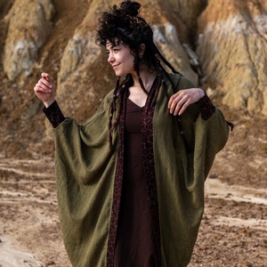 Bohemian Kimono Tribal Festival Cardigan With Gold Block Print Lightweight Ethnic Jacket <b>Boho</b> Festival Wear Open Front - Product Image 4