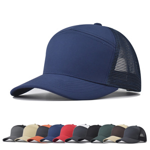 Wholesale Blank Navy Blue Custom Made Embroidery Logo 7 Panel Cotton Snapback Trucker <b>Hats</b> for Men Women - Product Image 1