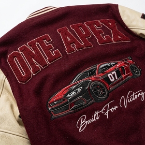 Premium Maroon Cream <b>Racing</b> <b>Jacket</b> Custom Motorsport Letterman <b>Jacket</b> Leather Sleeve Streetwear Bomber - Product Image 6