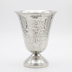 Silver Textured Metal Urn <b>Vases</b> Luxury Flared Pedestal Flower Pots <b>Set</b> of 2 Decorative Table Centerpieces for Weddings & Events - Product Image 6