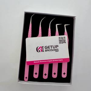 Ensemble de pinces à cils antistatiques en acier inoxydable, à pointe lisse et découpe personnalisée 90°/courbe, pour extensions de cils volume, avec boîte en carton blanc - Product Image 2