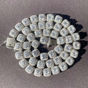 Collier tennis de luxe à double rangée de moissanite taille coussin, style hip-hop glacé, chaîne statement haute brillance, cadeau de bijoux - Product Image 2