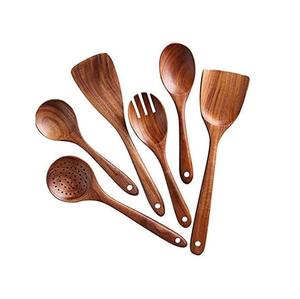 Ensemble de 4 louches de cuisine en bois d'acacia avec logo personnalisé, en bois naturel, lavables au lave-vaisselle - Product Image 1