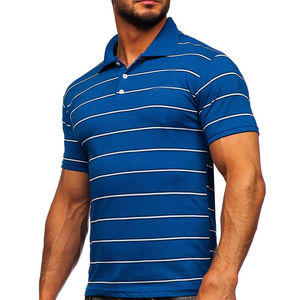 Polo de Manga Corta a Rayas Azul Marino para Hombre, Tejido, Informal, con Botones, Corte Regular - Product Image 3
