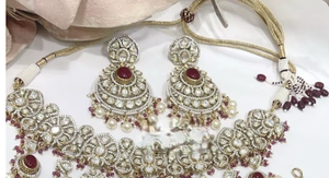 Charming Premium Quality Classic Brass Gold Plated Zircon Fusion Necklace Earrings & Tikka Set Wedding Collection for Women - Product Image 2
