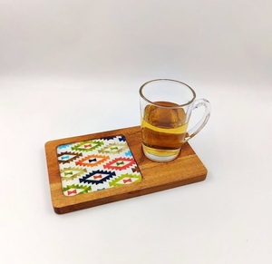 Trending Style Natural Wooden Tea Coaster Tray With Enamel Printed Design Breakfast Dinnerware Coaster Mats & Pads <b>Placemat</b> - Product Image 1