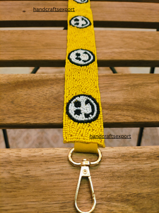 Custom Handmade High Quality Lightweight Yellow Beaded <b>Shoulder</b> <b>Strap</b> Eye-catching Yellow Black Circular Design for Bags - Product Image 4